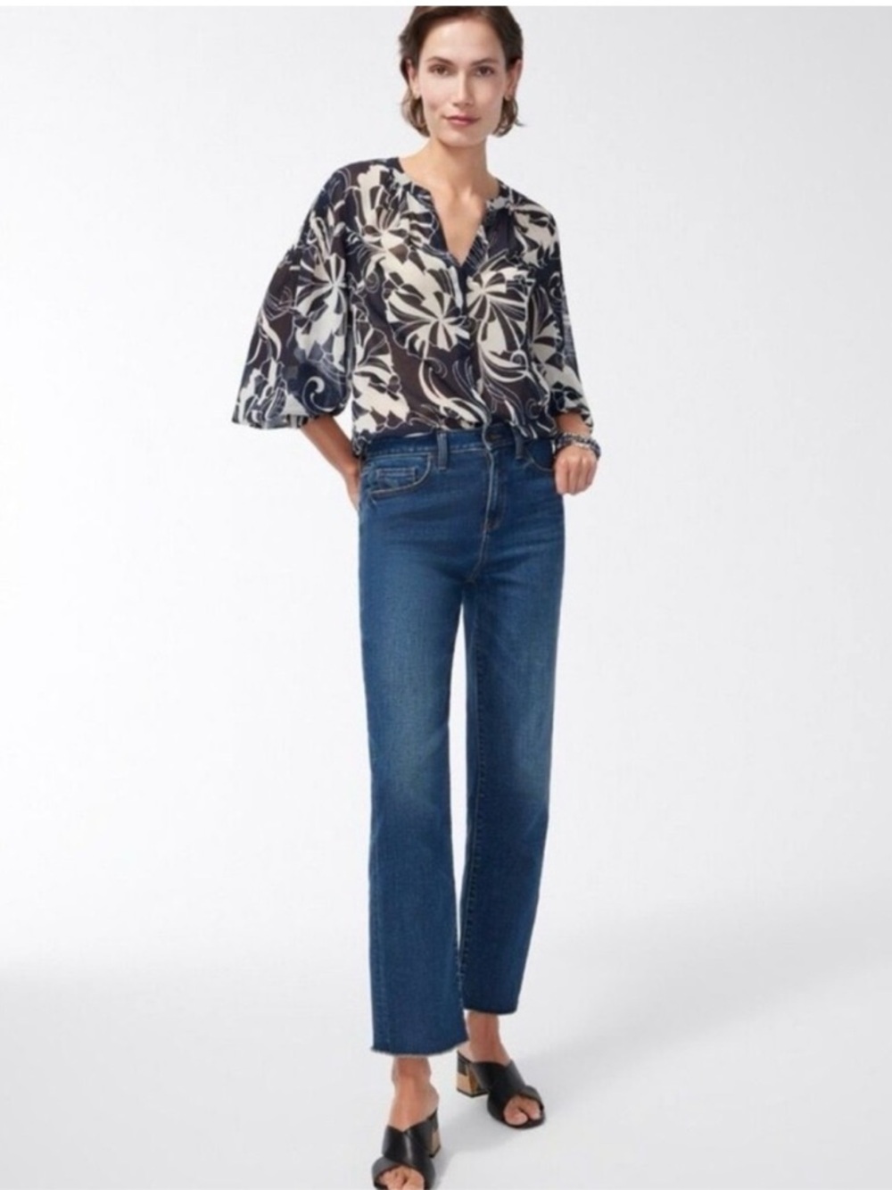 NEW Chicos high rise straight leg distressed raw hem jeans